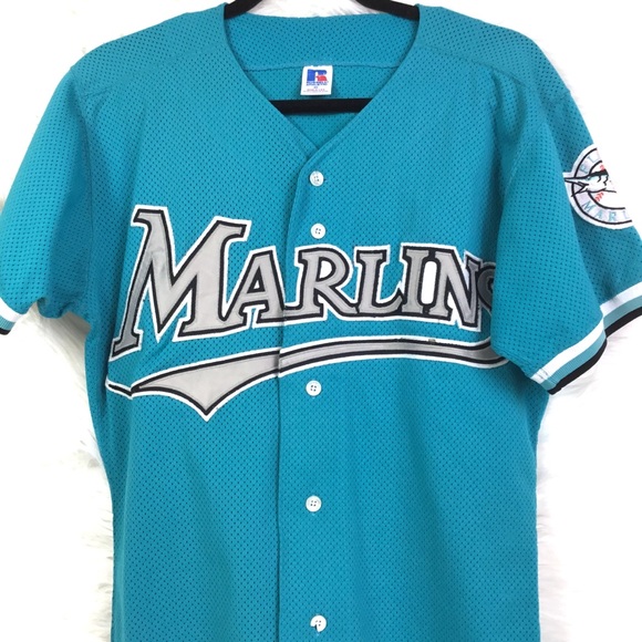 MLB Florida Marlins Vintage Teal & Gray Diamond Jersey Vintage sz 40 Baseball - Picture 3 of 6